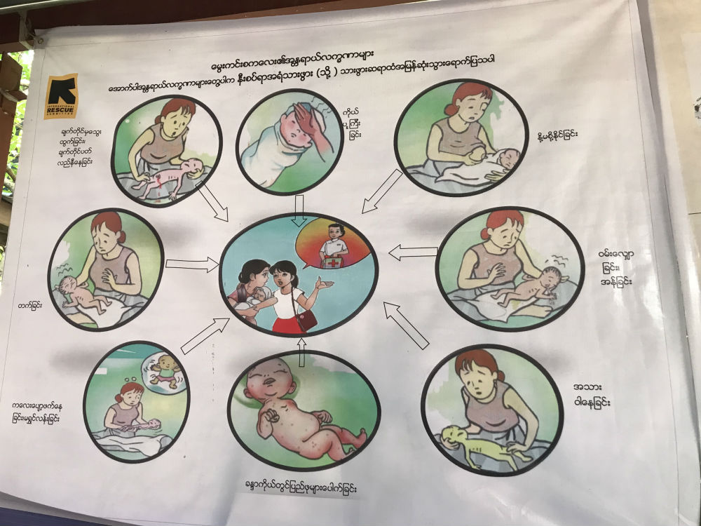 A poster which illustrates when a baby needs to be taken to clinic.