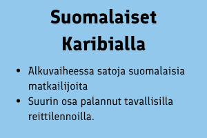 Suomalaiset Karibialla: Alkuvaiheessa satoja suomalaisia matkailijoita Suurin osa palannut tavallisilla reittilennoilla. 