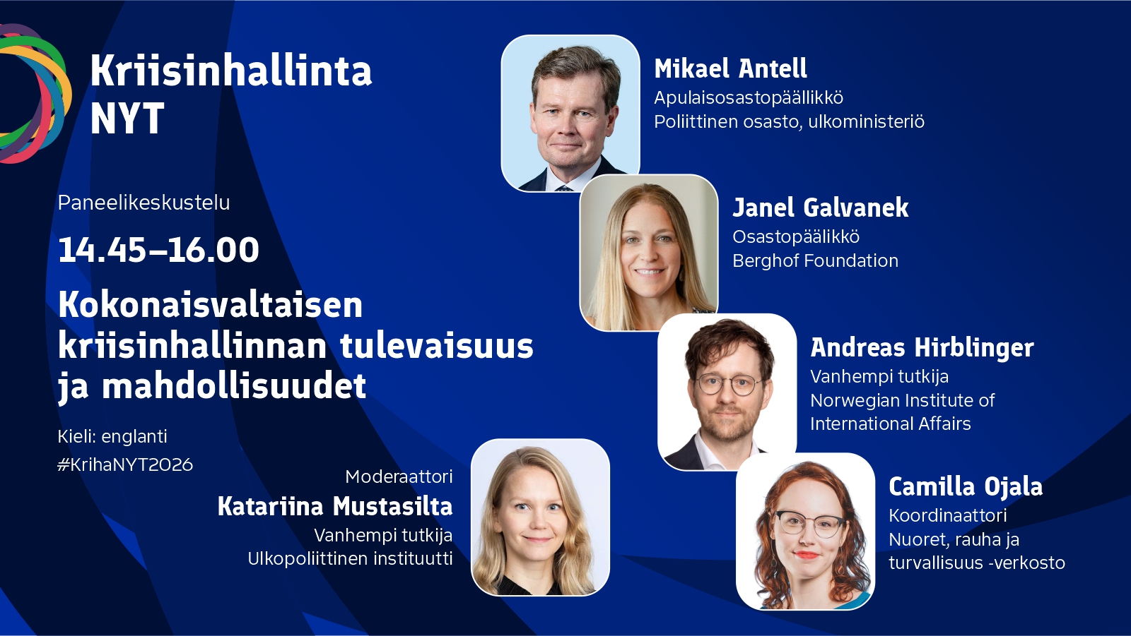 Kuvassa on paneelikeskusteluun osallistuvien henkilökuvat. Kuvassa ei ole olennaista lisätietoa, vaan keskustelijoiden tiedot kerrotaan tekstisisällössä.