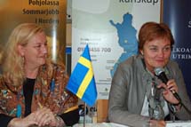 Sveriges och Norges nordiska samarbetsministrar (från vänster) under paneldiskussionen.