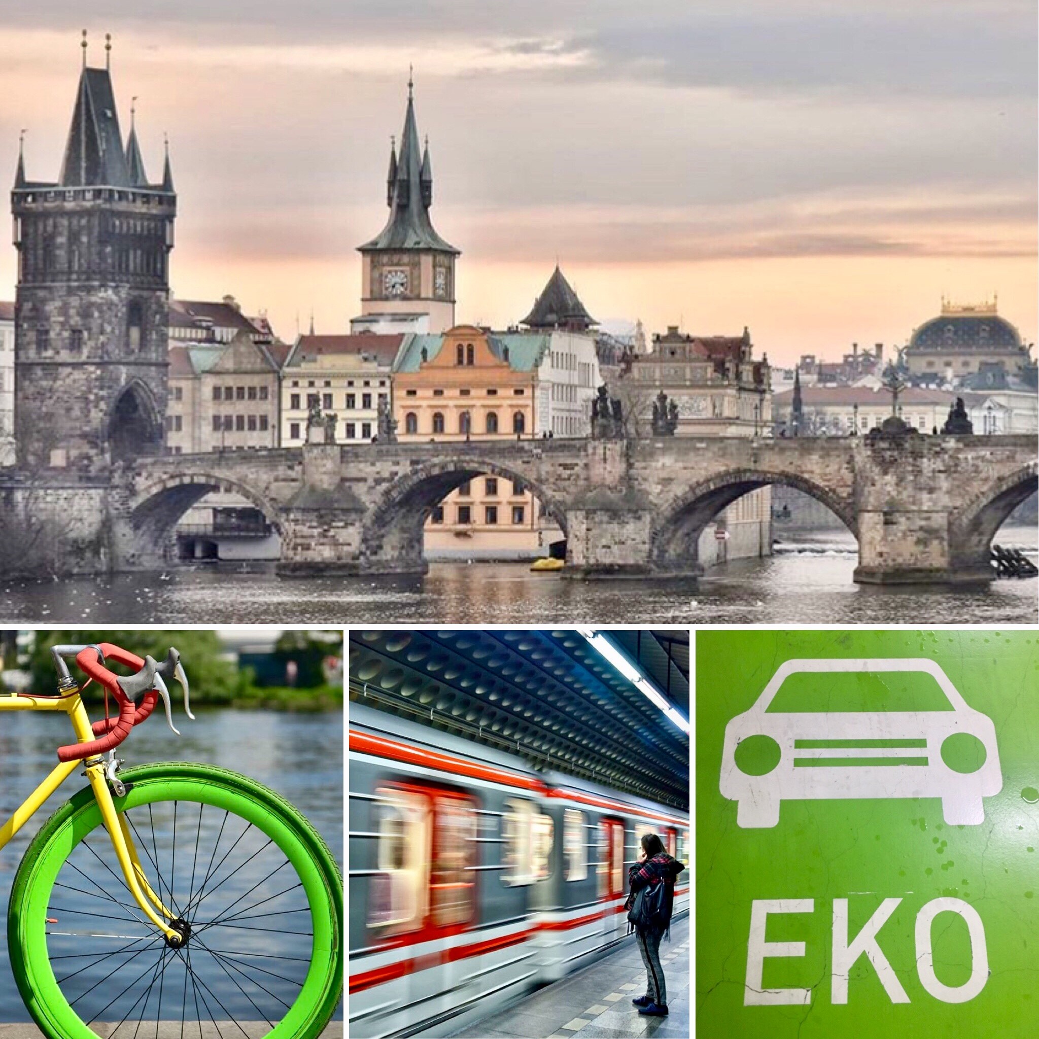 Kaarlensilta, polkupyörä, metro, sähköauton latauspistemerkki